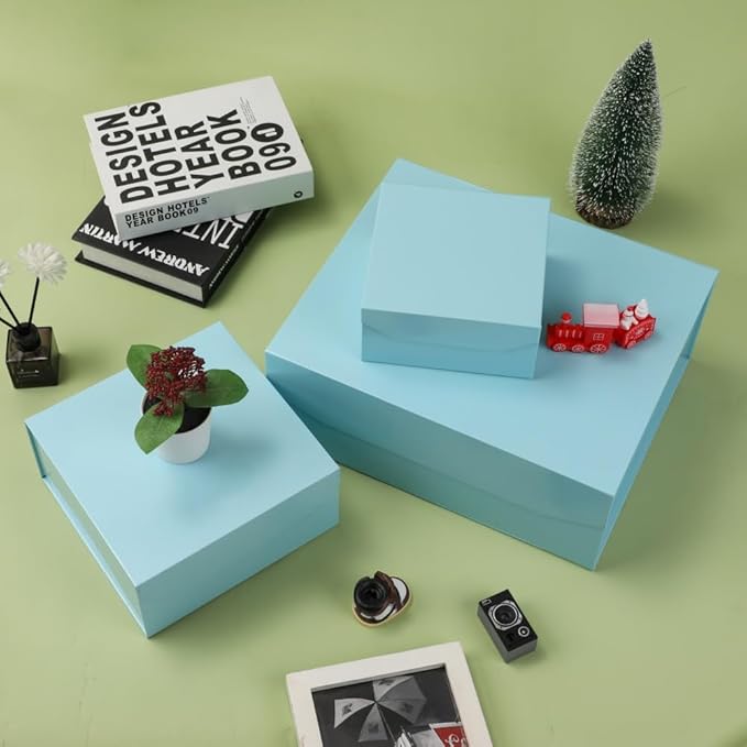 6 Pcs Blue Gift Boxes Large 13x11x5.3 Inch Magnetic Gift Boxes with Crinkle Paper for Presents-NeatNest
