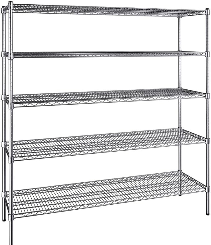 18" x 60" NSF Chrome 5-Shelf Kit with 72" Posts, Commercial Storage Rack Unit, Heavy Duty Storage Shelving, Wire Shelving Kit, Adjustable Rack Strong Steel, Multipurpose Wire Shelf