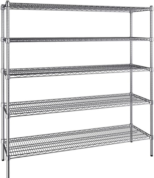 18" x 60" NSF Chrome 5-Shelf Kit with 72" Posts, Commercial Storage Rack Unit, Heavy Duty Storage Shelving, Wire Shelving Kit, Adjustable Rack Strong Steel, Multipurpose Wire Shelf