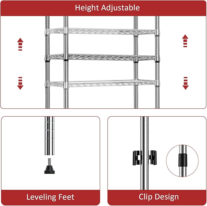 IZEUK 4 Tier Steel Storage Shelves, Heavy Duty Metal Shelf Wire Shelving Rack for Pantry, Kitchen, Living Room, or Office Organization (11.8" D x 21.7" W x 39.5" H, 1000LBS, Chrome)