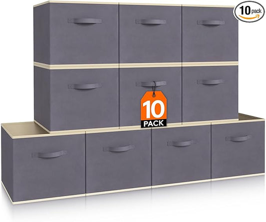 Lifewit 10 Packs Storage Cubes, 11 Inch Cube Storage Bins, Foldable Fabric Bins Multi-color Organizer Bins with Handles, Decorative Organizing Baskets for Shelves, Closet, Storage Room, Gray