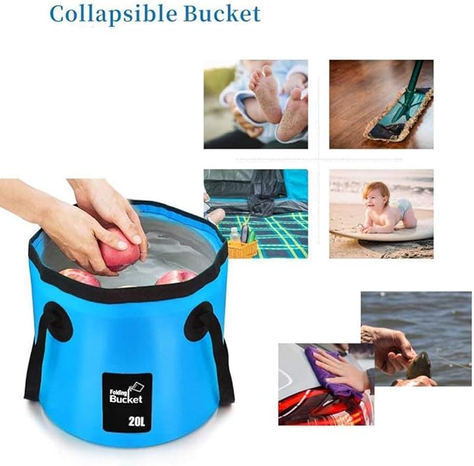 BANCHELLE Collapsible Bucket Water Container Portable Folding Camp Wash Basin for Outdoor Traveling Hiking Fishing Car Washing Gardening Camping (Blue, 20L)