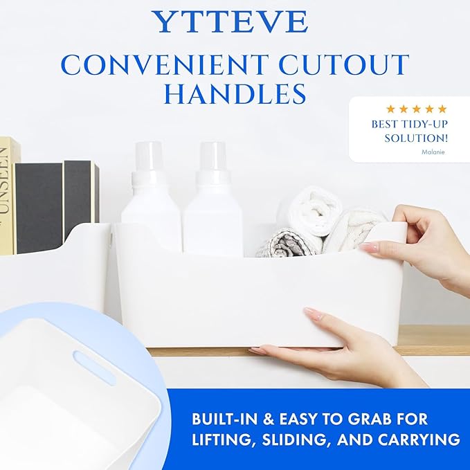 6 Pcs White Plastic Storage Bins for Shelves, Closet Kitchen Storage Containers for Pantry Bathroom Office Organization Baskets, Cabinet Organizing Containers, (Classic White storage bins, 2 L + 4 M)