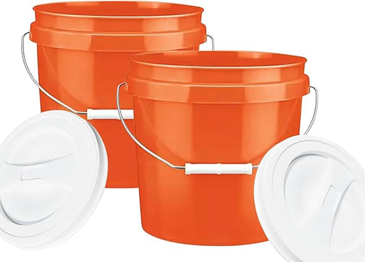 House Naturals 2 Gallon Food Grade Made in USA- BPA Free Bucket Pail Orange (2, Orange & White lids)