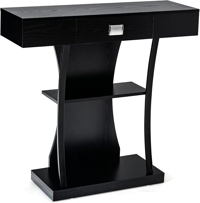 Giantex Narrow Console Table T-Shaped - Behind Couch Table with Drawer, Shelves, Dual Anti-Tipping Kits, Modern Foyer Table, Sofa Side Table for Living Room, Entryway, Hallway, Entry Table (Black)-NeatNest