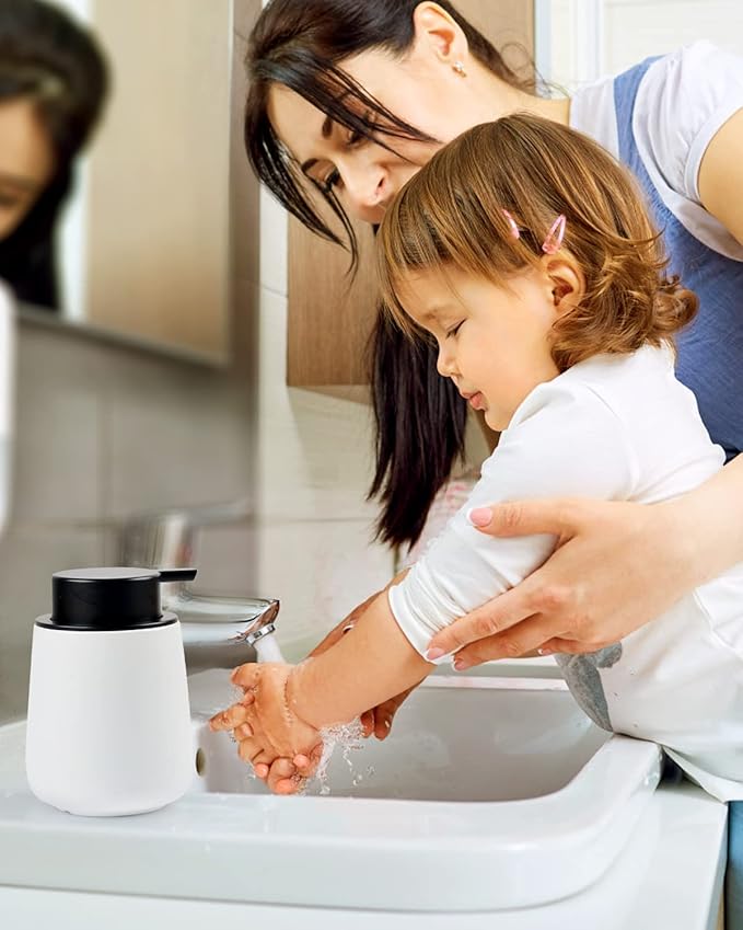 Bosilunlife Foam Soap Dispenser - 12Oz Matte White Ceramic Foaming Hand Soap Dispenser for Bathroom Refillable Liquid Kitchen Dish Hand Wash Dispenser Modern-NeatNest