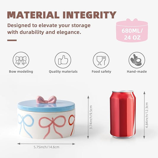 Cookie Jars with Lid Airtight, Wide Mouth Large Ceramic Food Storage Containers, Hand-Drawn Bow Kitchen Canisters for Countertop, Suitable for Home Decor of Coffee, Sugar, Tea, Flour, Dog Treat-NeatNest