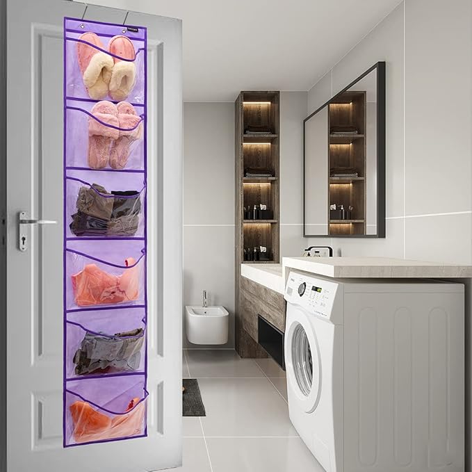 Extra Large Pockets Shoe Organizer for Closet Over The Narrow Door Hanging Shoe Holder Storage (6 Large Pockets-Purple)-NeatNest