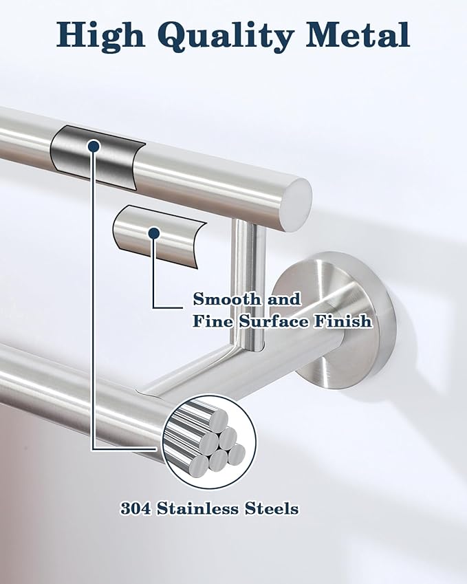 Alise Double Bath Towel Bars,12 Inch Towel Racks for Bathroom Wall Mount,SUS304 Stainless Steel Towel Holder,Space-Saving Towel Hanger,Modern Decor Towel Rod,Brushed Nickel Towel Rail,GYT6902-300-LS
