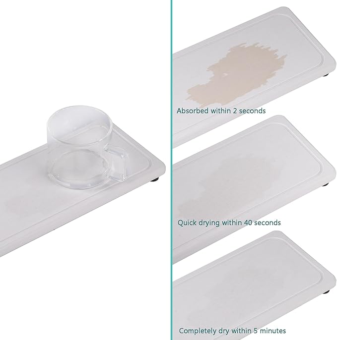 2 Pcs Water Absorbing Stone Trays, Kitchen/Bathroom Sink Soap Dish, Diatomite Tray Used for Hand Soap & Cosmetic Bottles in The Modern Home, 4" W x 10.2" L, White-NeatNest