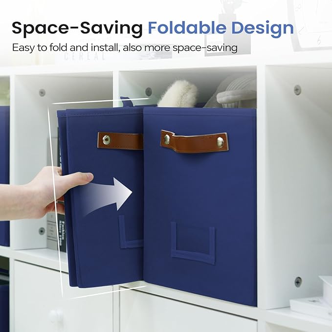 6-Pack Collapsible Fabric Storage Cubes with Handles & Label Holders, Closet Cube Home Organizer Bins (Navy Blue, 10.5*10.5*11 inch)