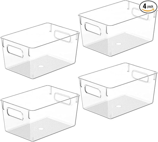 Clear Plastic Storage Bins, Pantry Organizers and Storage Containers Fridge Organizer Bins Kitchen Cabinet Organizer for Organizing Home, Bathroom, Freezer, Refrigerator. (10 x 7.3 x 5)-NeatNest