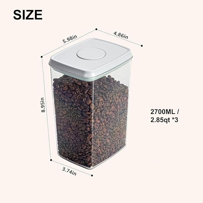 Airtight Food Storage Containers with Lids Airtight Pop Up Containers with Labels Pasta Organizer for Kitchen Pantry Cereal Snack Flour Sugar Coffee, 2700ml / 2.85qt-NeatNest