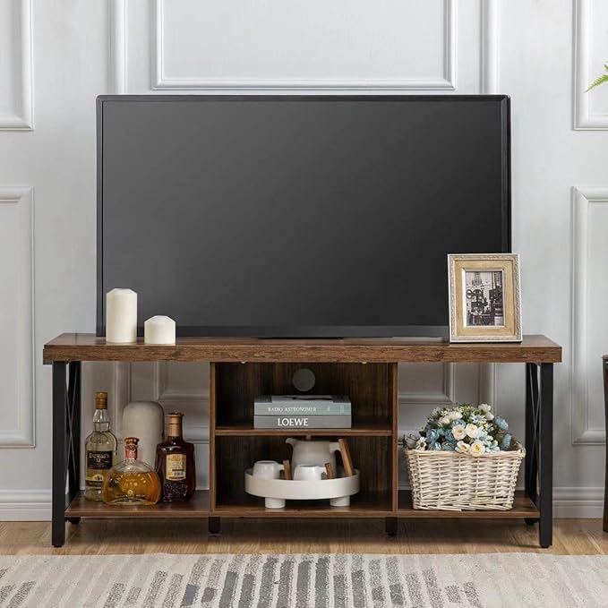GAZHOME TV Stand for TV up to 55 Inches, TV Cabinet with Open Storage, TV Console Unit with Shelving for Living Room, Entertainment Room, Rustic Brown-NeatNest