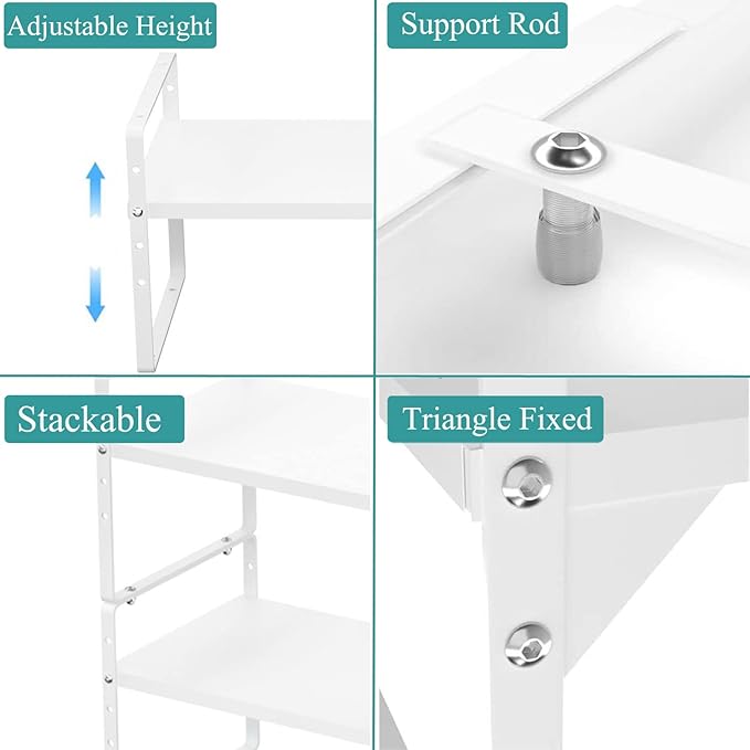 Expandable Kitchen Cabinet Shelf Organizers, Stackable Metal Pantry Storage Shelves Rack, Adjustable Counter Spice Shelf for Cabinets, Countertop, Cupboard Organizers and Storage, White-NeatNest