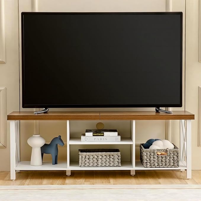 GAZHOME TV Stand for TV up to 65 Inches, TV Cabinet with Open Storage, TV Console Unit with Shelving for Living Room, Entertainment Room, White-NeatNest
