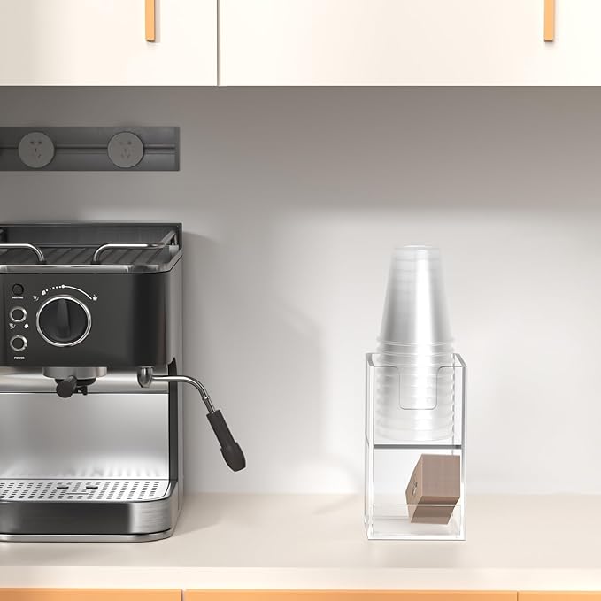 Coffee Condiment and Cup Organizer - 2-Tier Upright Cup and Lid Holder with Straw Organizer 2 Compartments Clear Acrylic Cup Dispenser for Restaurant Breakroom Coffee Station Countertop-NeatNest