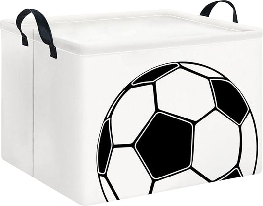 CLOCOR Rectangular Boys Construction Storage Basket,Kids Toy Bins,Waterproof Tractor Truck Storage Box with Handles,Gift Basket,Excavator Printed Bedroom Playroom Decor(Football)-NeatNest