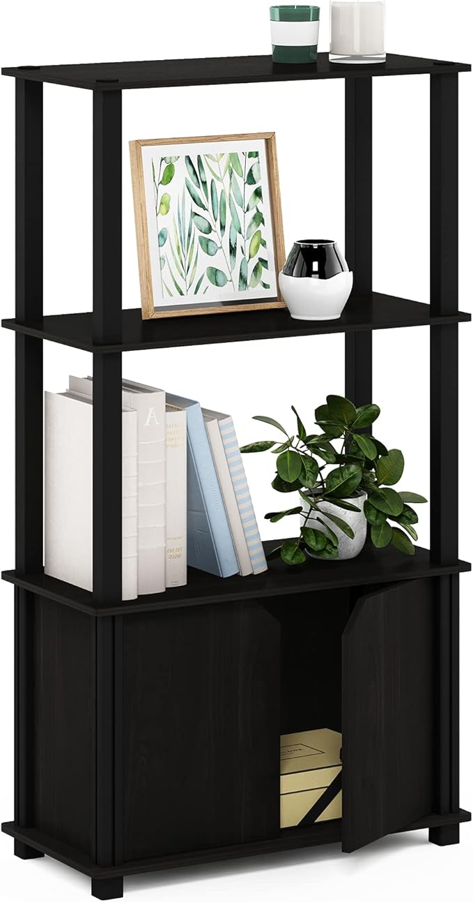 Furinno Brahms 4-Tier Multipurpose Bookcase/Bookshelf/Display Shelf/Display Rack with Door, Espresso/Black-NeatNest