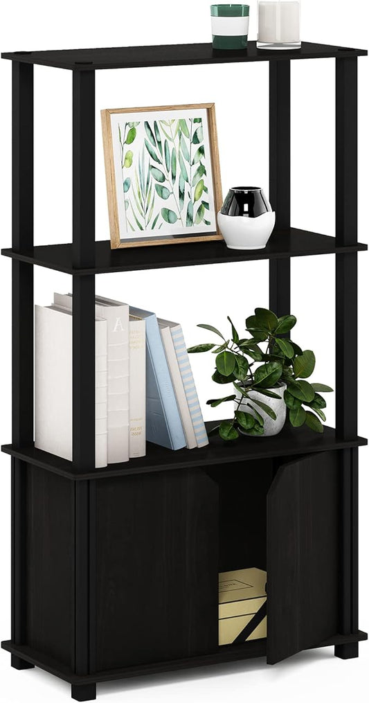Furinno Brahms 4-Tier Multipurpose Bookcase/Bookshelf/Display Shelf/Display Rack with Door, Espresso/Black-NeatNest