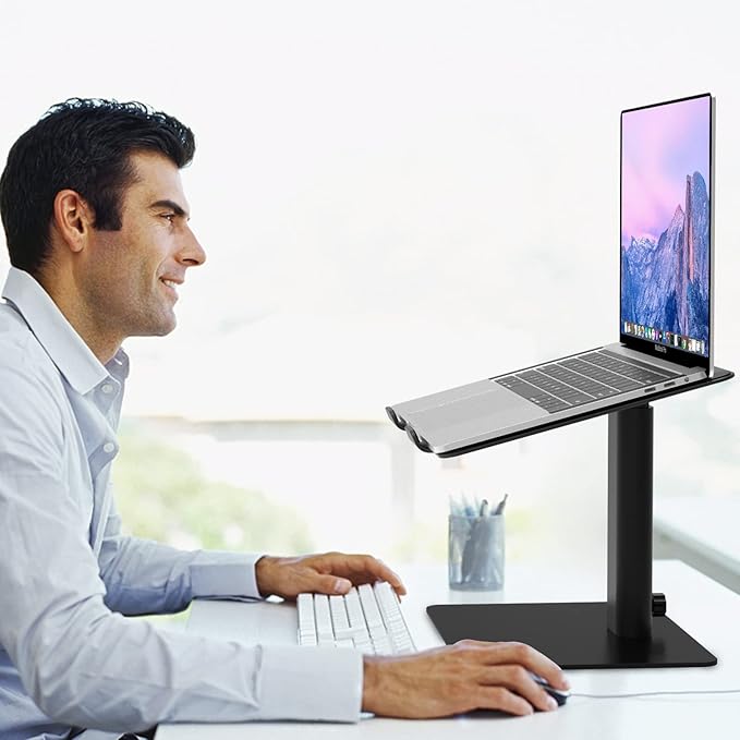 BESIGN LSX6 Computer Holder Stand, Ergonomic Adjustable Notebook Riser for Standing Work, Compatible with Air, Pro, Dell, HP, Lenovo More 10-14" Laptops, Black-NeatNest