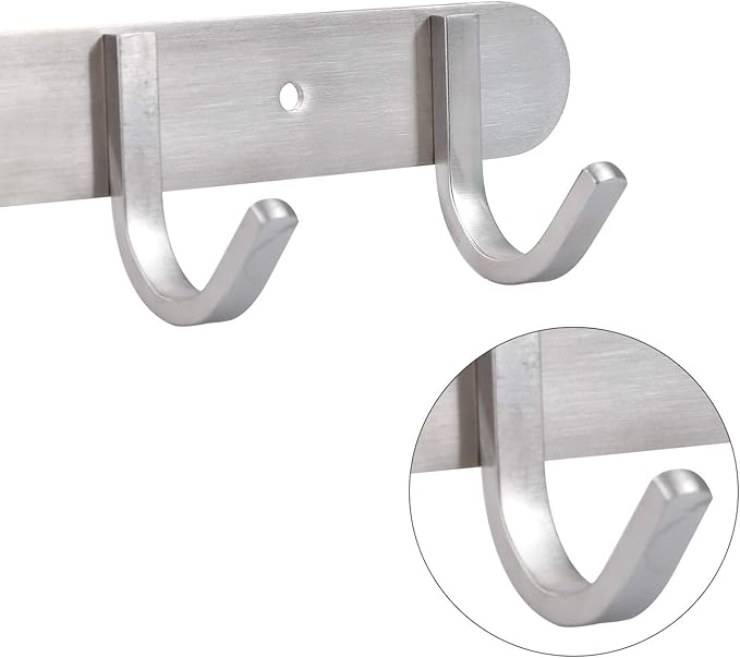 Coat Hook Rack Brushed Nickel 8-Inch Coat&Towel Hook Rail Wall Mounted with 3 Hooks, Durable Wall Hangers for Bedroom, Bathroom, Foyer, Hallway (SUS304 Stainless Steel)-NeatNest