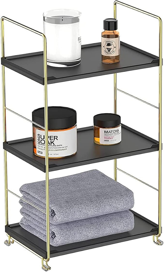 Freestanding Organizer Shelf, 3-Tier Bathroom Countertop Organizer, Makeup Organizer -Corner Storage Shelf, Kitchen Spice Rack,Standing Shelf for Bathroom, Bedroom, Kitchen (Black)-NeatNest