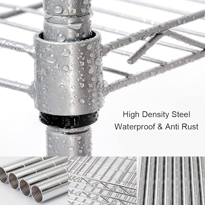 BNSPLY 6 Tier Wire Shelving Unit with Baskets Shelving, Height Adjustable Wire Shelves, Metal Storage Rack for Kitchen, Bathroom, Laundry Closet (13.5" D x 13.5" W x 63" H, Silver)-NeatNest