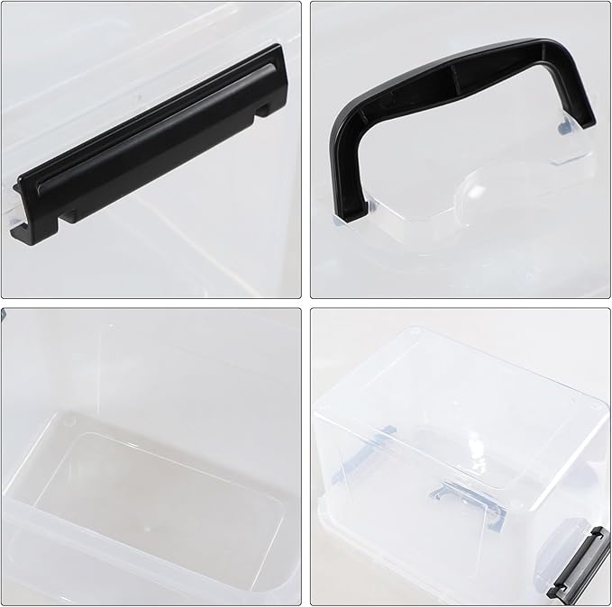 Hespama 4 Pack Clear Storage Bins with Handle, 12 Quart Plastic Lidded Organizer Box