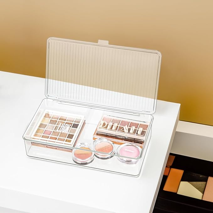 Clear Plastic Storage Bin with Lid, Organizer for Pantry, Office, Bathroom, Kitchen, Snack, Tea Bag, Coffee Container (Small)-NeatNest