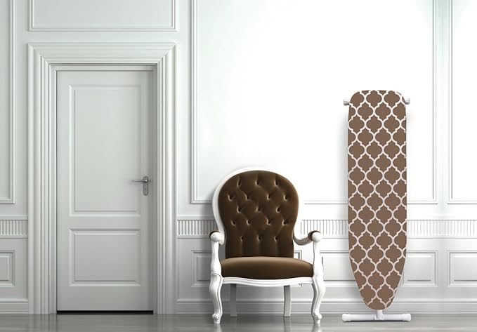 Mabel Home T-Leg Adjustable Height Ironing Board with Light-Brown/White Patterned Cotton Cover, Extra Cover