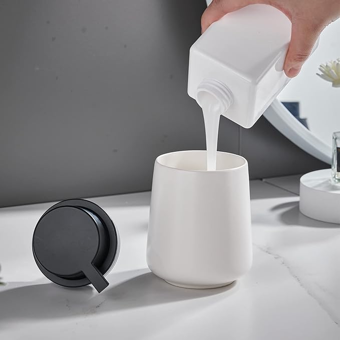12Oz Foaming Hand Soap Dispenser - White Foam Soap Dispenser Bathroom with Easy-to-Press Pump, Modern Refillable Liquid Lotion Hand Soap Dispenser, Ceramic Dish Soap Dispenser for Kitchen-NeatNest