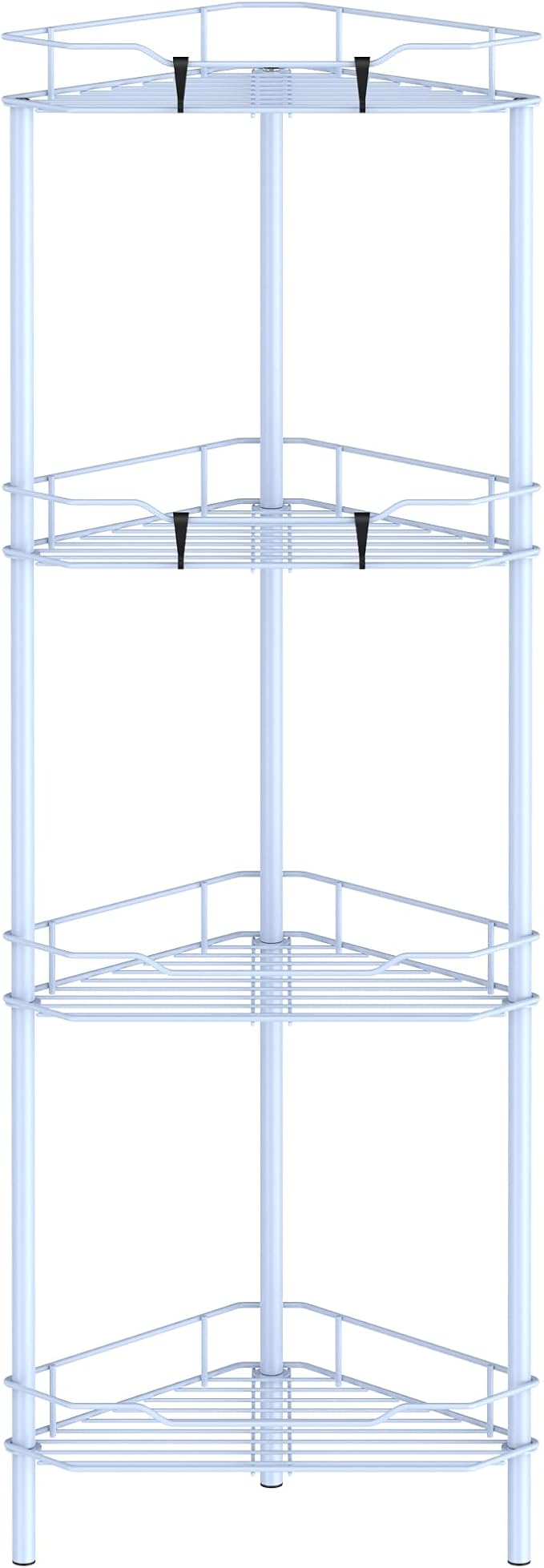4 Tier Floor Standing Corner Shower Caddy Organizer Shelf with Hooks, Bathroom Shelves Stand Rack, Blue