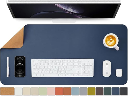 Cork Desk Mat - Dual-Sided Desk Pad for Office and Home - Desk Organization and Accessories - Ideal for Large Mouse Pad and Desk Mats on Top of Desks(Dark Blue,90cmx 43cm)-NeatNest