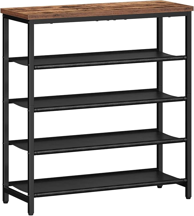 HOOBRO Shoe Rack with 4 PU Shelves, 5-Tier Shoe Storage Organizer for Closet and Entryway, Holds 12-16 Pairs of Shoes, Sturdy Metal Frame, Small Spaces, Rustic Brown and Black BF95XJ01-NeatNest