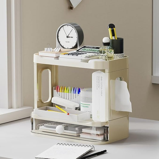 3-Tier Desk Organizers & Dispensers，Mail Holder for Office Desk Organization，Kitchen Spice Rack or Bathroom Countertop Organizer, Gift for Teachers, Classmates, and Friends (Beige)-NeatNest