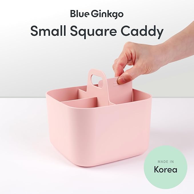 BLUE GINKGO Small Stackable Organizer Caddy – Korean-Made Portable Tote for Bathroom, Office, Crafts, or School Supplies (Square, Pink)-NeatNest