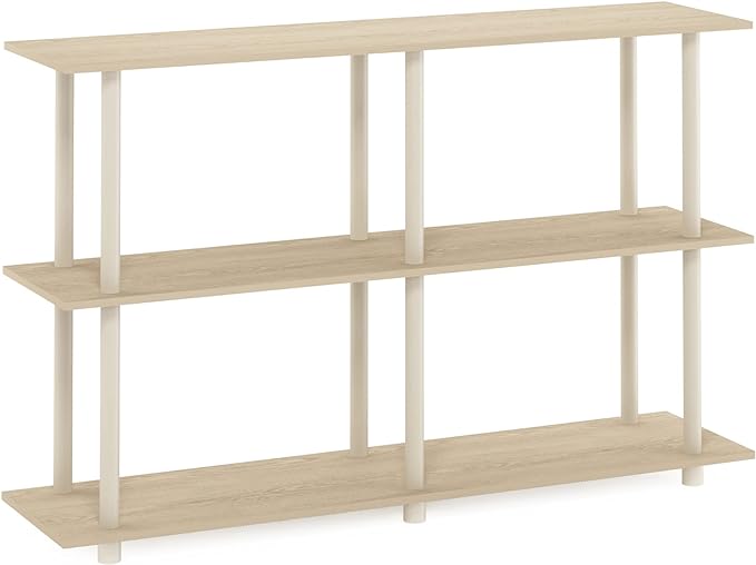 Furinno Turn-N-Tube No Tools 3-Tier Rectangle Side Display Rack, Bauhaus Oak/Beige Plastic Pole 2 x 2