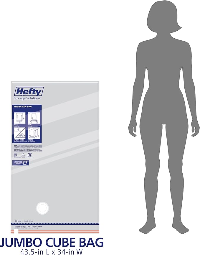 Hefty Shrink-Pak Vacuum Storage Bags – For Clothes, Pillows, Towels, Blankets & More – Space Saver Vacuum Suction Sealer Bags for Home or Travel – 4 Jumbo Cubes, 43.5 x 34 x 18 Inches-NeatNest