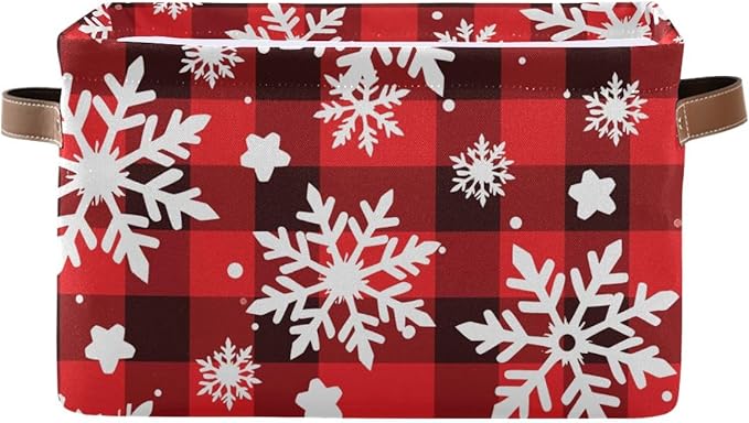 Black and White Checkered Snowflake Pattern Storage Basket,Large Storage Bin Fabric Collapsible Organizer Bag with Handles 15x11x9.5 inch-NeatNest
