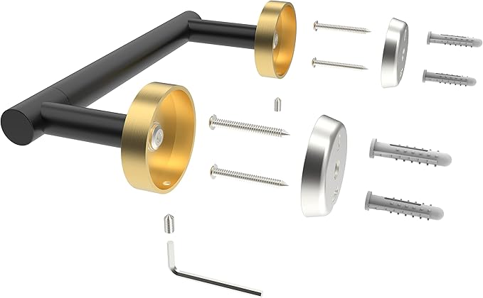 Black and Gold Toilet Paper Holder SUS304 Stainless Steel Double Post Pivoting Toilet Paper Roll Holder Wall Mounted Tissue Holder for Commercial Bathroom RV Matte Black & Brushed Brass Finish-NeatNest