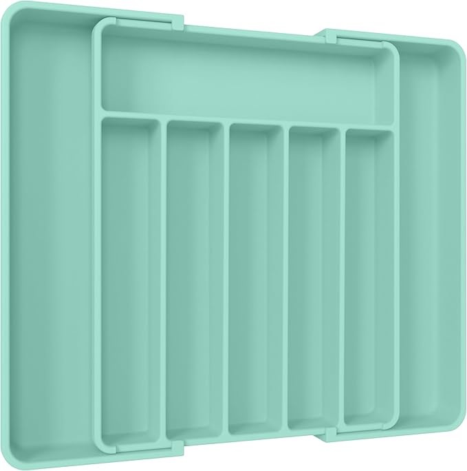 Aujen Silverware Organizer - Expandable Kitchen Drawer Organizer, Adjustable Utensil Organizer, Cutlery Tray for Forks, Knives, Multipurpose Kitchen Organizers and Storage Solution, Green, Large-NeatNest