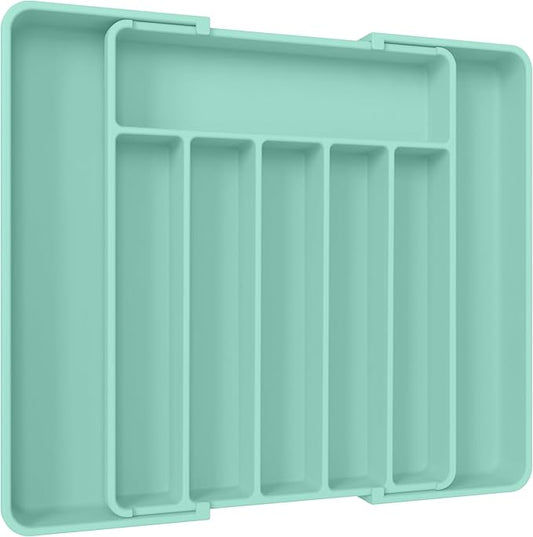 Aujen Silverware Organizer - Expandable Kitchen Drawer Organizer, Adjustable Utensil Organizer, Cutlery Tray for Forks, Knives, Multipurpose Kitchen Organizers and Storage Solution, Green, Large-NeatNest