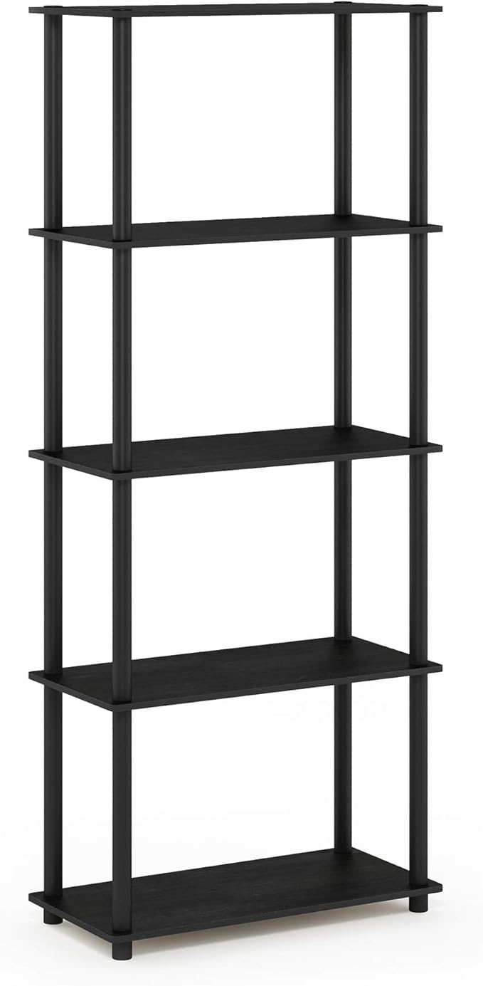 Furinno Turn-N-Tube 5-Tier Multipurpose Shelf / Display Rack / Storage Shelf / Bookshelf, Round Tubes, Americano/Black-NeatNest