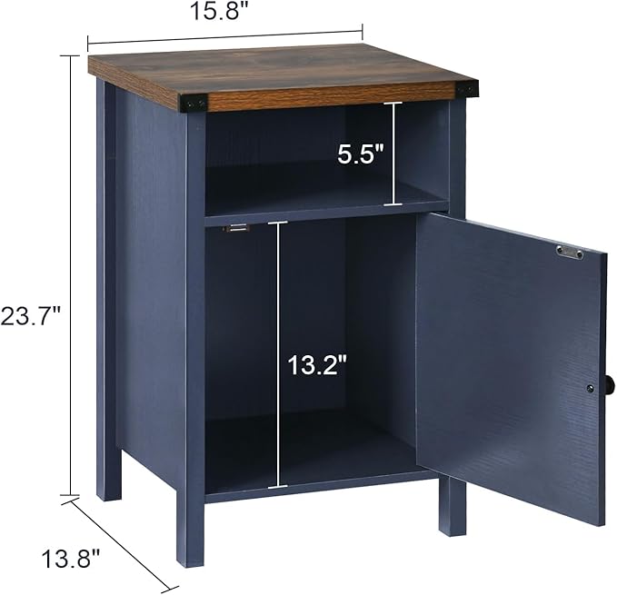 Catrimown Farmhouse Nightstand with Barn Door and Shelf, Side Table, Rustic End Table for Bedroom, Living Room, Navy Blue-NeatNest