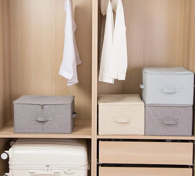 17.6"x 13.6"x 9.7",Dust-proof Closet Clothes Storage Boxes with Zip Lid, Breathable Fabric & Collapsible Design Organizer Bins for Clothing Toy Dolls Shoes Blankets, Light Gray, 2pcs-NeatNest