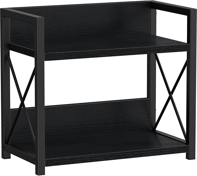 Giikin Kitchen Counter Shelf, 2 Tier Kitchen Spice Rack Organizer for Countertop, Wood Coffee Bar Organizer for Home (Black, S)-NeatNest