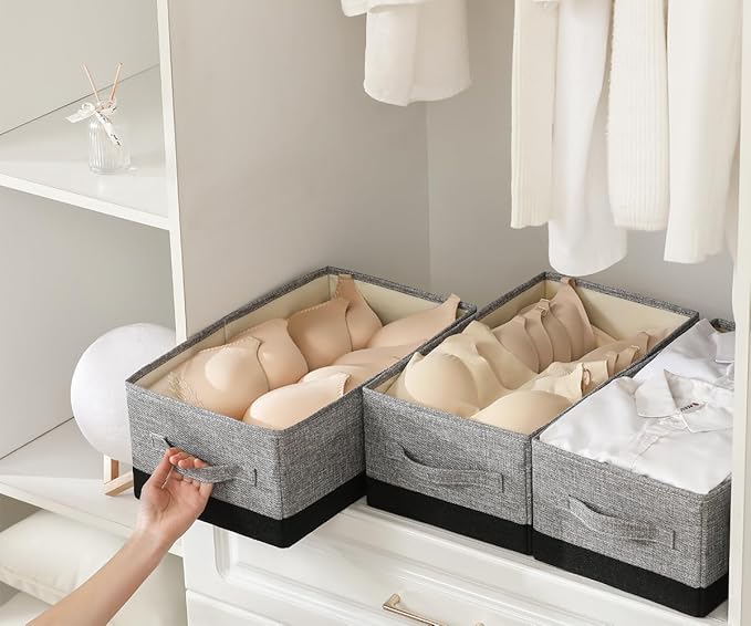 ALYER Collapsible Fabric Storage Organizer with Handles,Shelf Bins Box Container for Bedroom Office Closet Babies Nursery Toys Books Clothes (Gray&Black, 16.2" x 9.5" x 6.7")