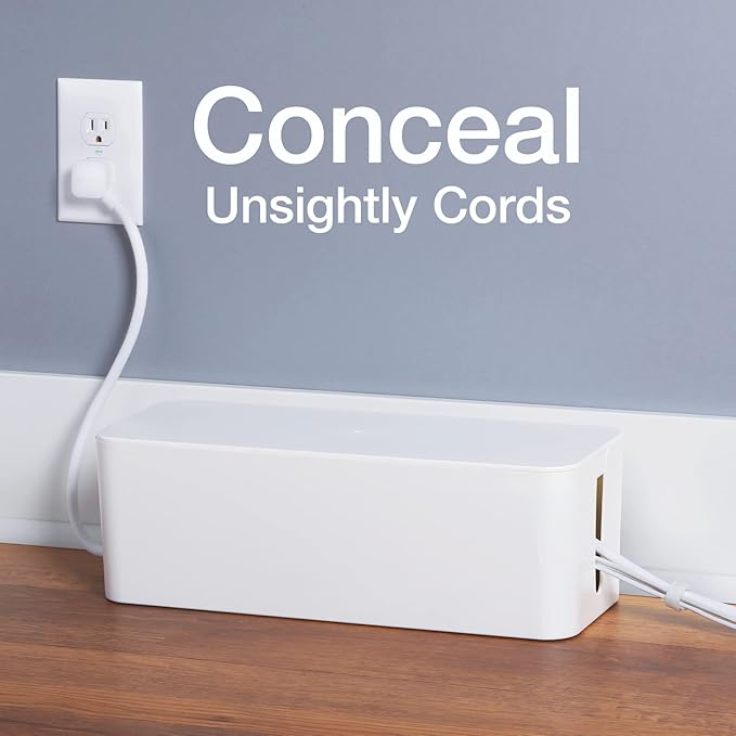 Oxford Cable Management Boxes, 3 Pack, Small, Medium, Large, 15 Cable Ties (Hook & Loop, Silicone,Twist Ties), Power Strip Organizer, White (27800)