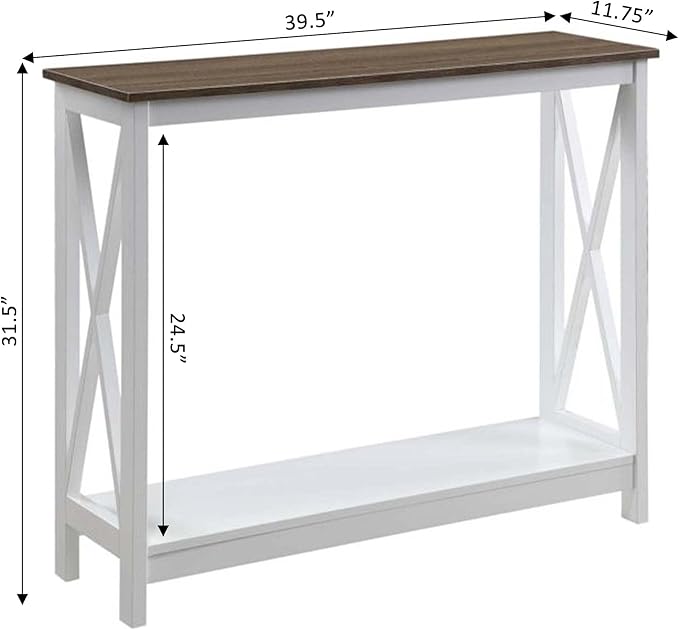 Convenience Concepts Oxford Console Table 39.5" - Sofa Table with Storage Shelf, Transitional Entryway Hall Table for Living Room and Bedroom, Display Foyer Table, Driftwood/White-NeatNest